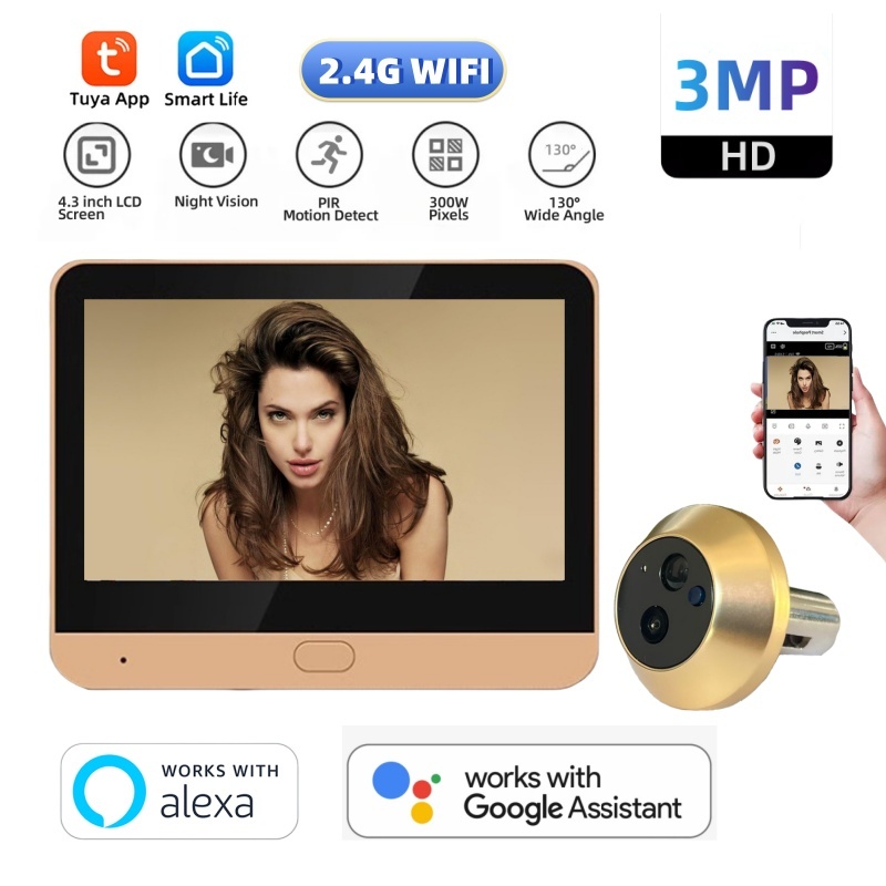 Smart Home Battery Camera - Altın Rengi Güvenlik Ev Dijital Kapı